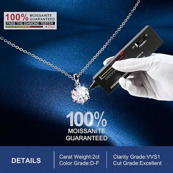 Moissanite Pendant Necklace, 18k White gold over SS 1ct wt GRA certified​ - Picture 4 of 5